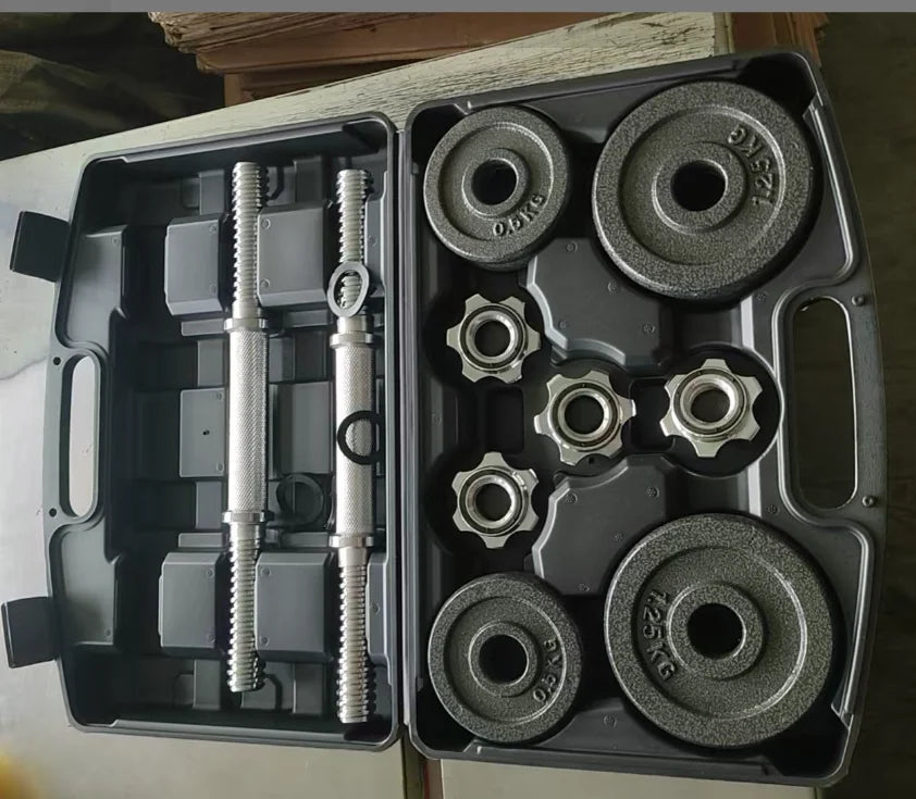 High Quality Cast Iron Adjustable Sports Gym Equipment 10kg 15kg  Fitness Dumbbell and Barbell Set for Training