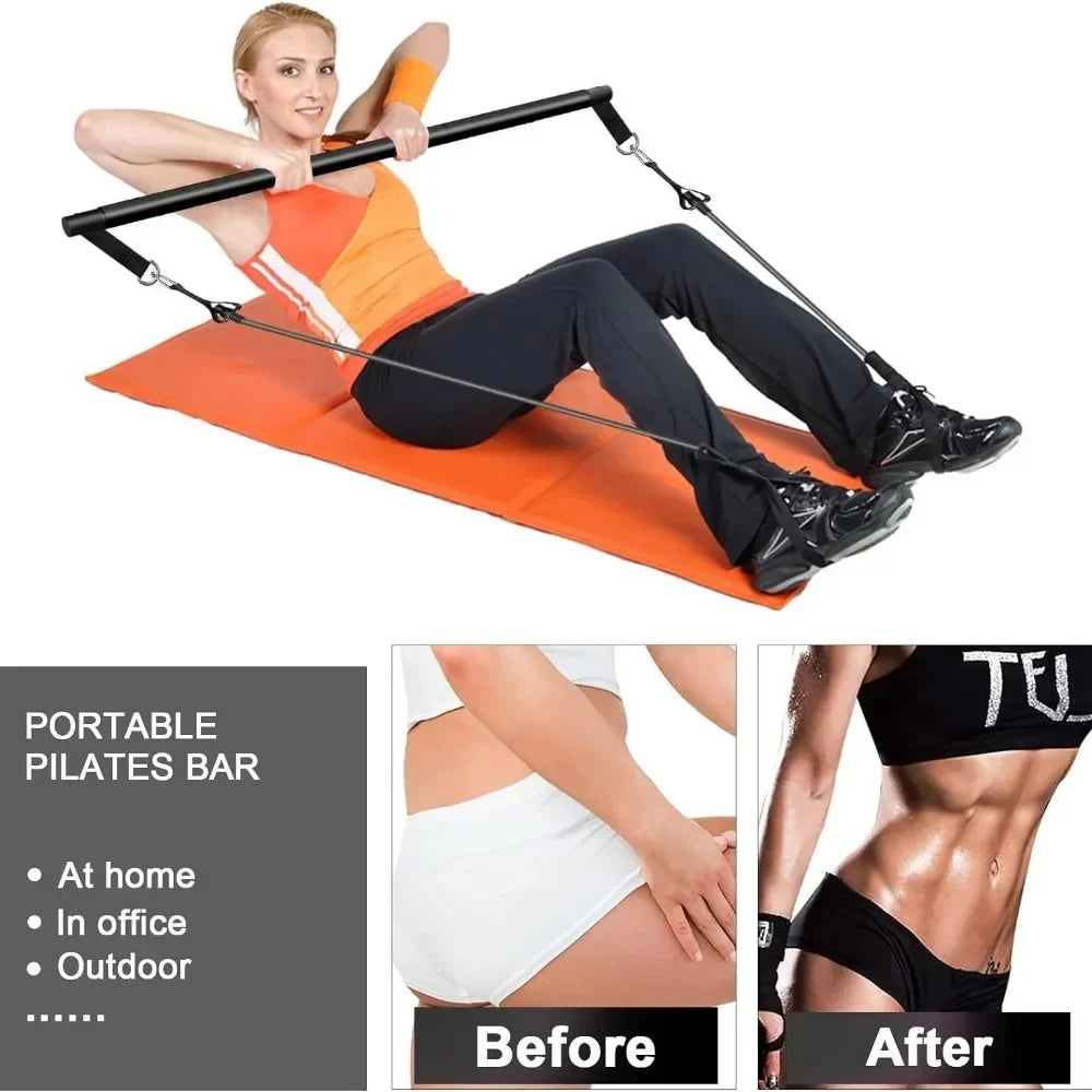 Portable Yoga Pilates Bar Stick with Resistance Band Home Gym Muscle Toning Bar Fitness Stretching Sports Body Workout Exercise